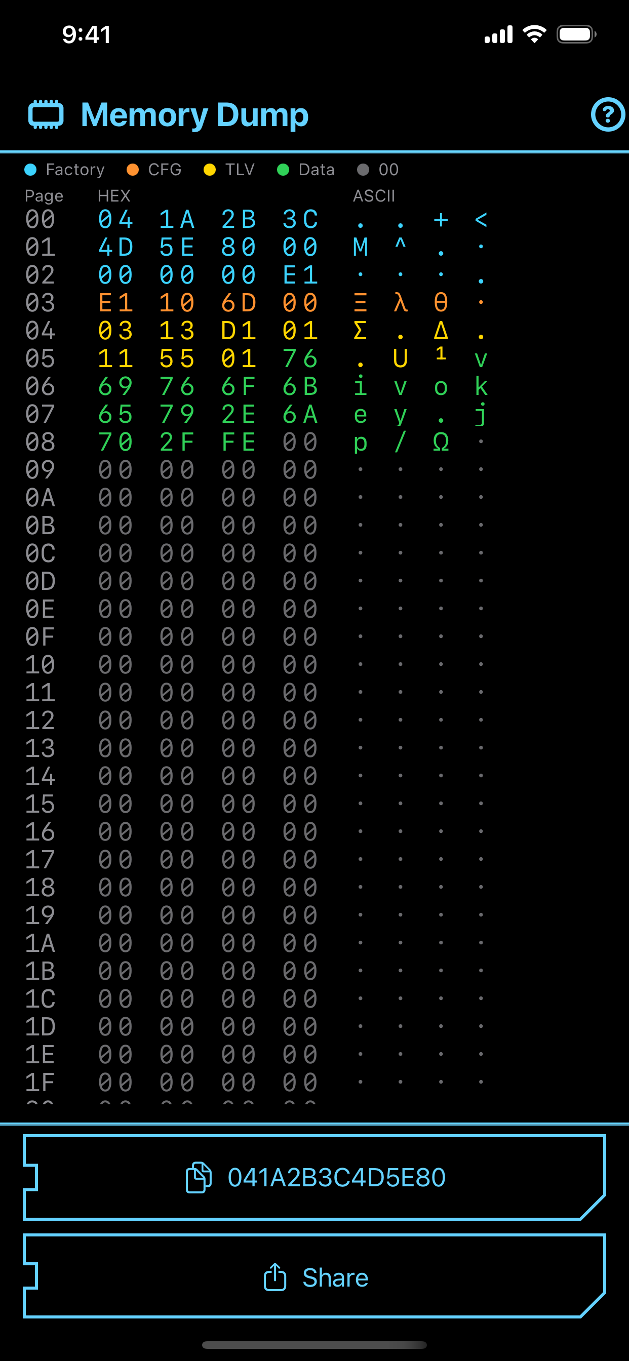 SIDEN Memory Dump Screen